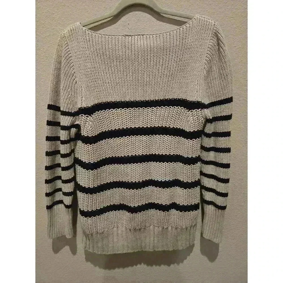 J. Crew Women's Gray Striped Pullover Sweater Size L Boat Neck - Picture 10 of 10